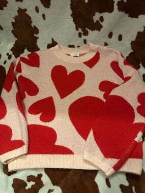 Women's Pink & Red Heart Pattern Sweater